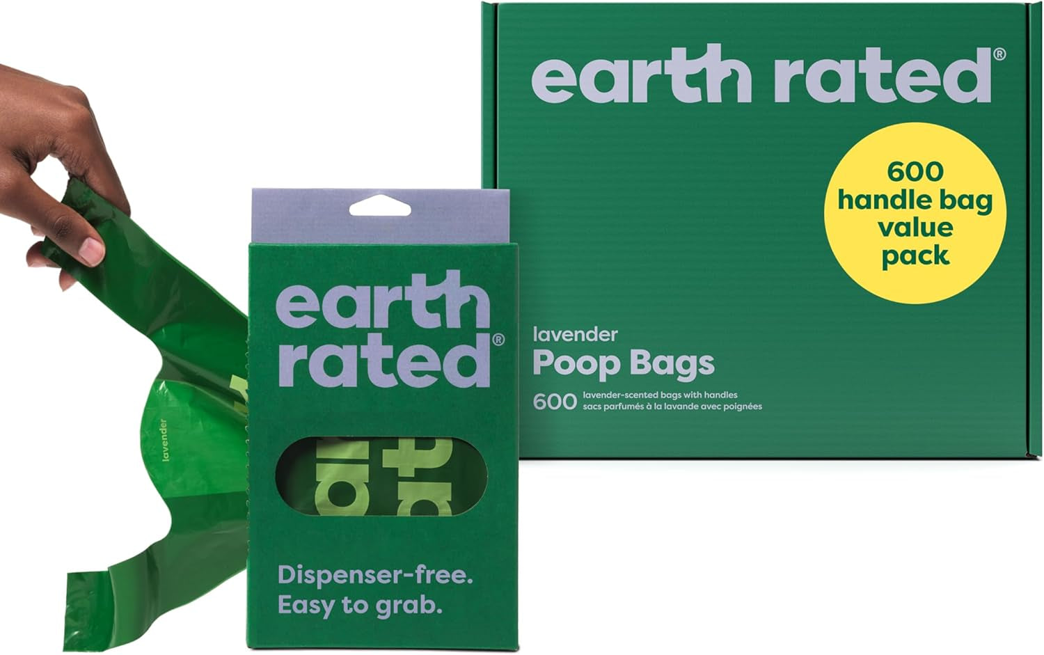 Earth Rated Lavender Dog Waste Bags with Handles - Value Pack of 600, Leakproof and Easy to Tie