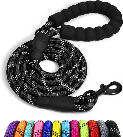 Extra Strong 5Ft Reflective Rope Dog Lead with Comfortable Foam Padded Handle - Perfect for All Dog Sizes