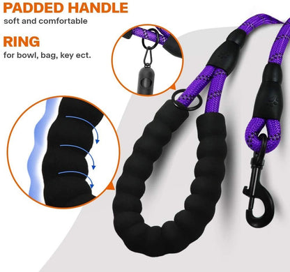 Extra Strong 5Ft Reflective Rope Dog Lead with Comfortable Foam Padded Handle - Perfect for All Dog Sizes