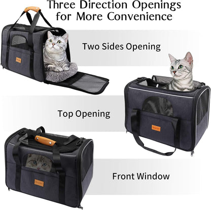 Premium Cat Carrier: Portable Soft-Sided Travel Bag for Cats and Small Dogs - Airline Approved with Removable Mat, Folding Bowl, and Adjustable Shoulder Strap