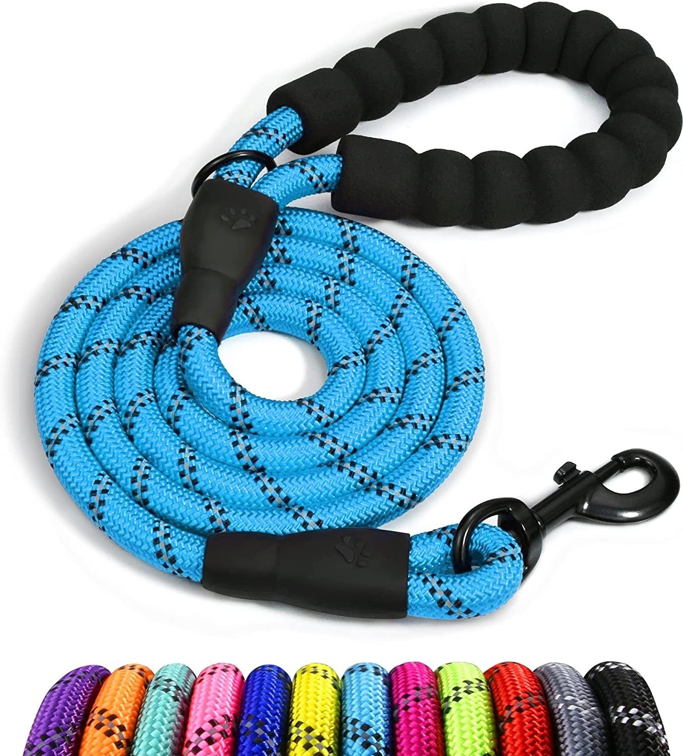 Extra Strong 5Ft Reflective Rope Dog Lead with Comfortable Foam Padded Handle - Perfect for All Dog Sizes