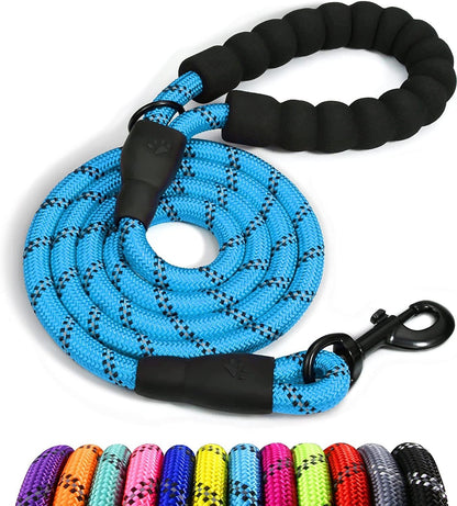 Extra Strong 5Ft Reflective Rope Dog Lead with Comfortable Foam Padded Handle - Perfect for All Dog Sizes