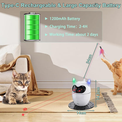 Automatic and Remote-Controlled 2-in-1 Rechargeable Cat Toy with Rotating Feather and Dual Light for Indoor Cats and Kittens