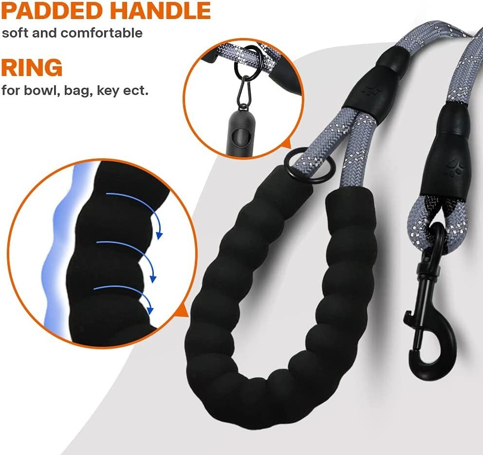 Extra Strong 5Ft Reflective Rope Dog Lead with Comfortable Foam Padded Handle - Perfect for All Dog Sizes