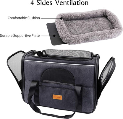 Premium Cat Carrier: Portable Soft-Sided Travel Bag for Cats and Small Dogs - Airline Approved with Removable Mat, Folding Bowl, and Adjustable Shoulder Strap