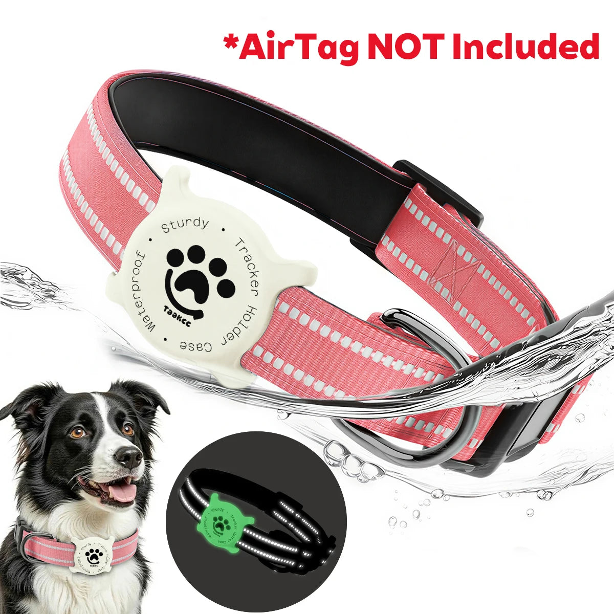 Elevate Your Dog's Safety and Style with the Taakcc Reflective Dog Collar - Featuring Luminous AirTag Holder and Waterproof Comfort