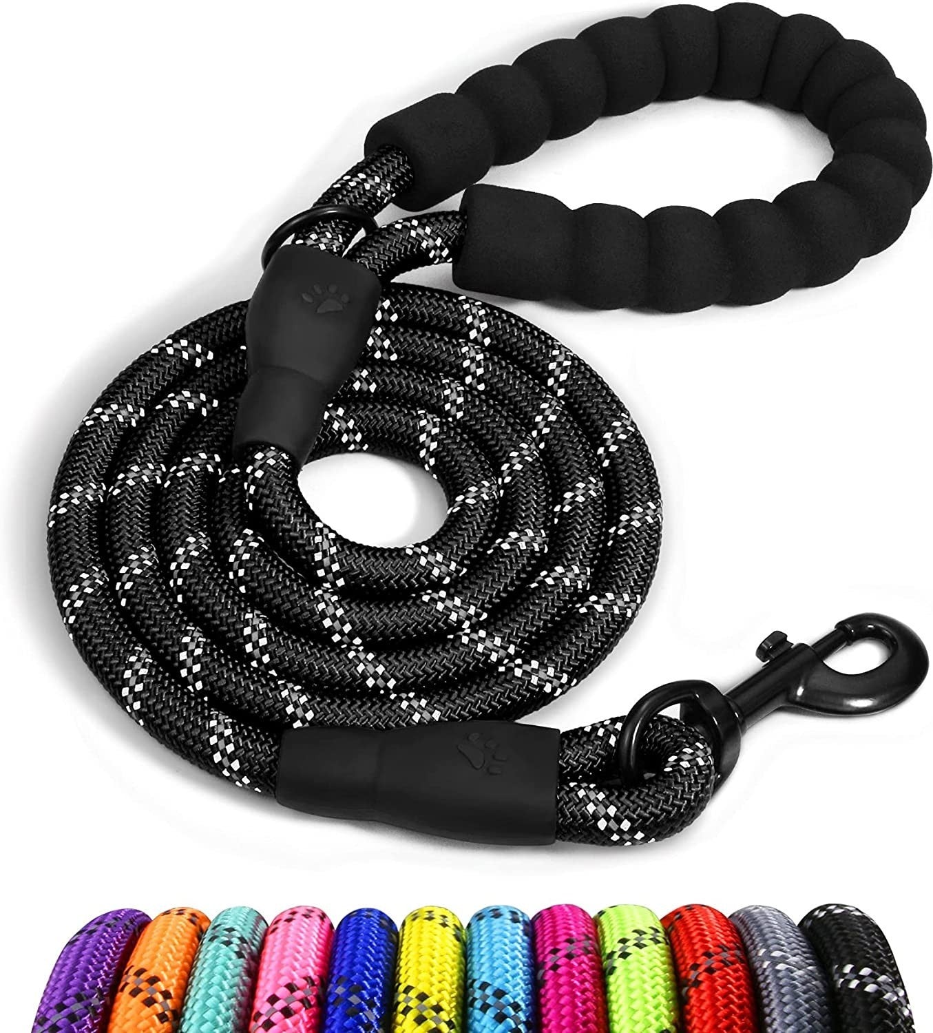 Extra Strong 5Ft Reflective Rope Dog Lead with Comfortable Foam Padded Handle - Perfect for All Dog Sizes