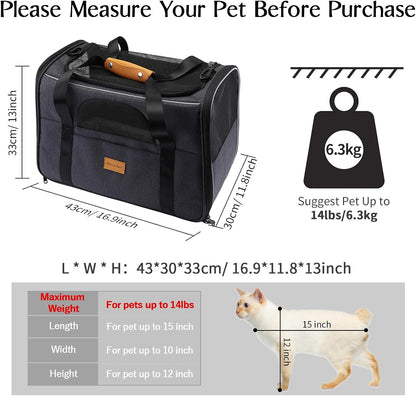 Premium Cat Carrier: Portable Soft-Sided Travel Bag for Cats and Small Dogs - Airline Approved with Removable Mat, Folding Bowl, and Adjustable Shoulder Strap