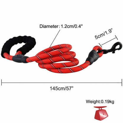 Extra Strong 5Ft Reflective Rope Dog Lead with Comfortable Foam Padded Handle - Perfect for All Dog Sizes