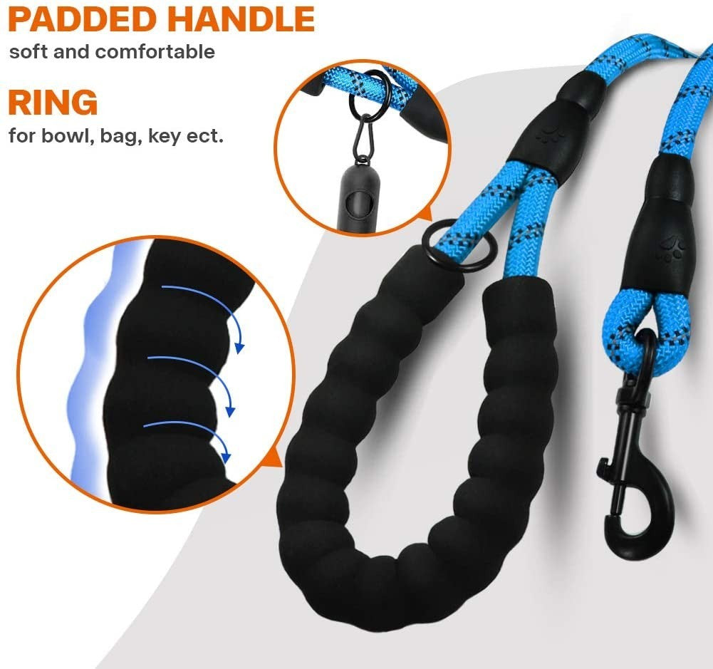Extra Strong 5Ft Reflective Rope Dog Lead with Comfortable Foam Padded Handle - Perfect for All Dog Sizes