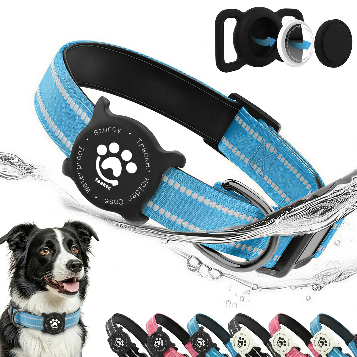 Elevate Your Dog's Safety and Style with the Taakcc Reflective Dog Collar - Featuring Luminous AirTag Holder and Waterproof Comfort