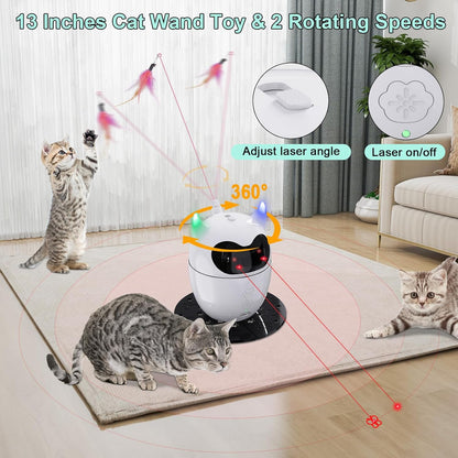 Automatic and Remote-Controlled 2-in-1 Rechargeable Cat Toy with Rotating Feather and Dual Light for Indoor Cats and Kittens