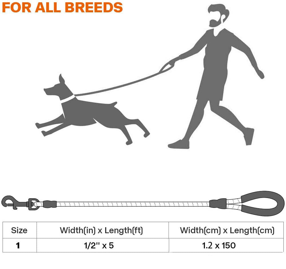 Extra Strong 5Ft Reflective Rope Dog Lead with Comfortable Foam Padded Handle - Perfect for All Dog Sizes