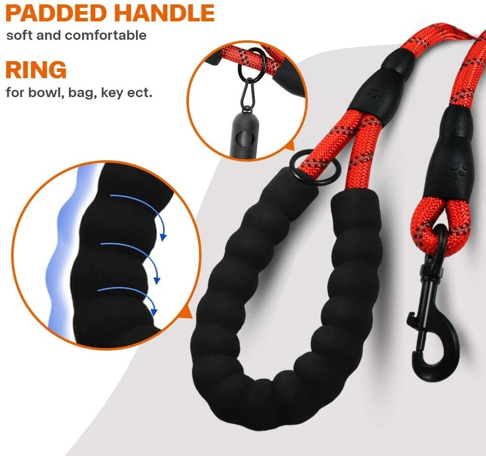 Extra Strong 5Ft Reflective Rope Dog Lead with Comfortable Foam Padded Handle - Perfect for All Dog Sizes