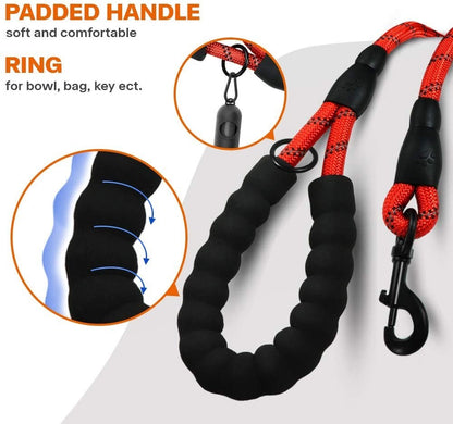 Extra Strong 5Ft Reflective Rope Dog Lead with Comfortable Foam Padded Handle - Perfect for All Dog Sizes
