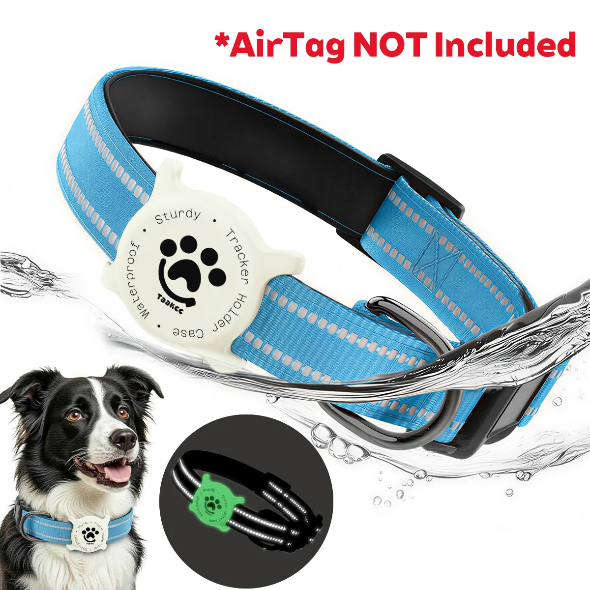 Elevate Your Dog's Safety and Style with the Taakcc Reflective Dog Collar - Featuring Luminous AirTag Holder and Waterproof Comfort