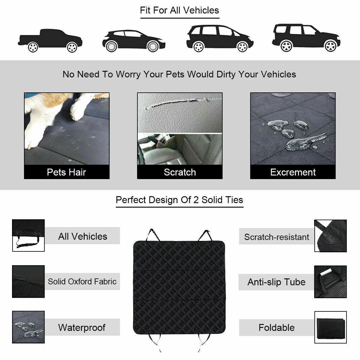 Premium 100% Waterproof Rear Seat Cover for Pets - Hammock Style Auto Protector