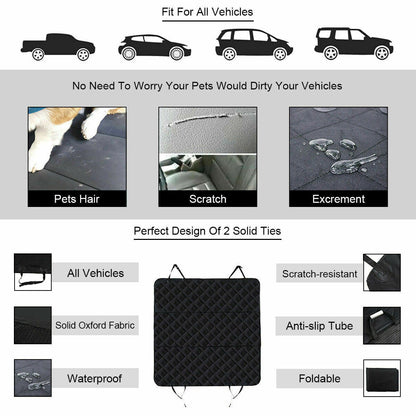 Premium 100% Waterproof Rear Seat Cover for Pets - Hammock Style Auto Protector