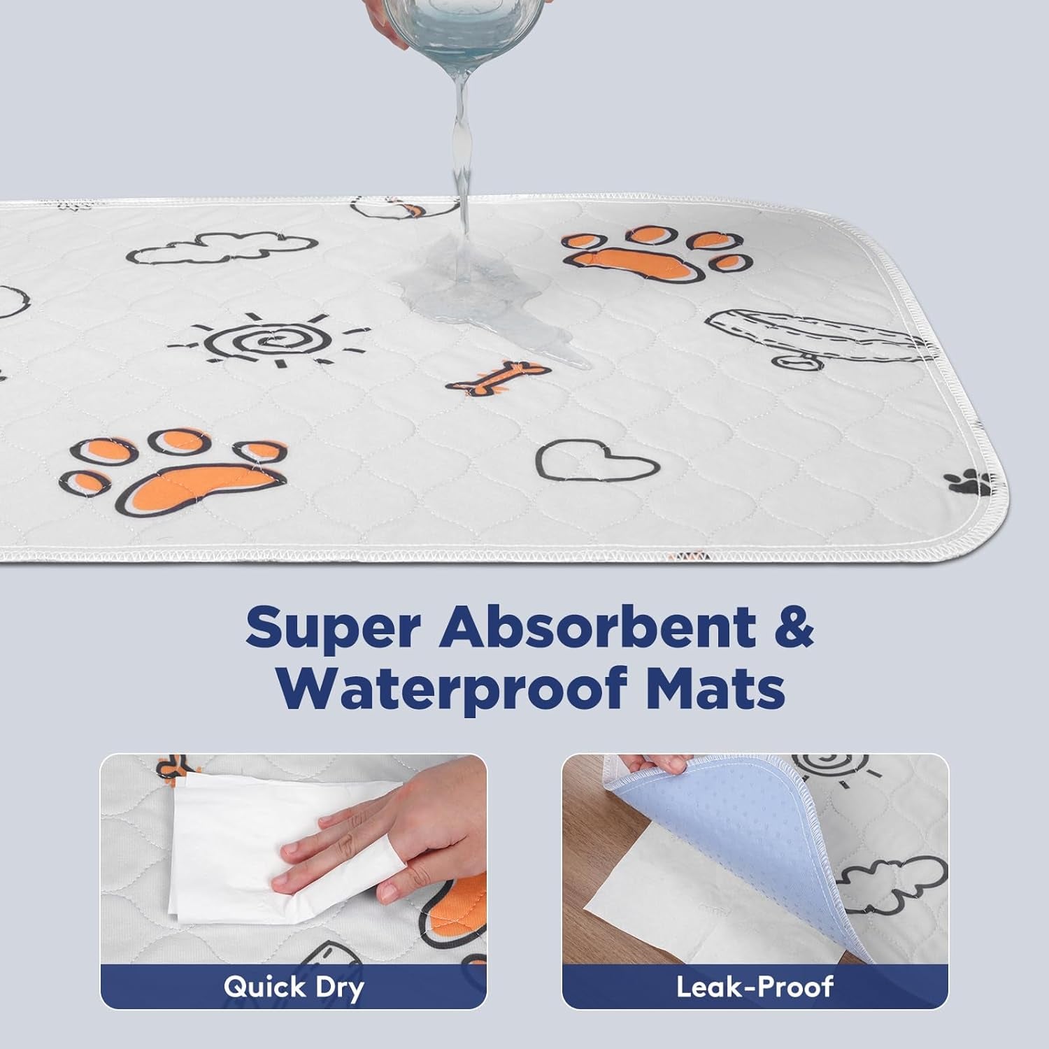 Large Washable Dog Pee Pads - 2 Pack, 36" x 41", Super Absorbent Reusable Training Mats, 100% Waterproof Non-Slip Indoor Playpen Accessories