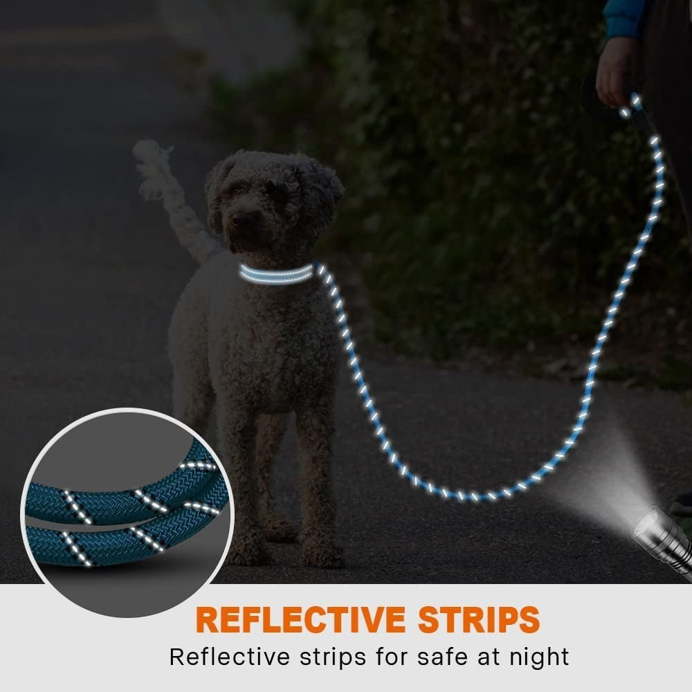 Extra Strong 5Ft Reflective Rope Dog Lead with Comfortable Foam Padded Handle - Perfect for All Dog Sizes