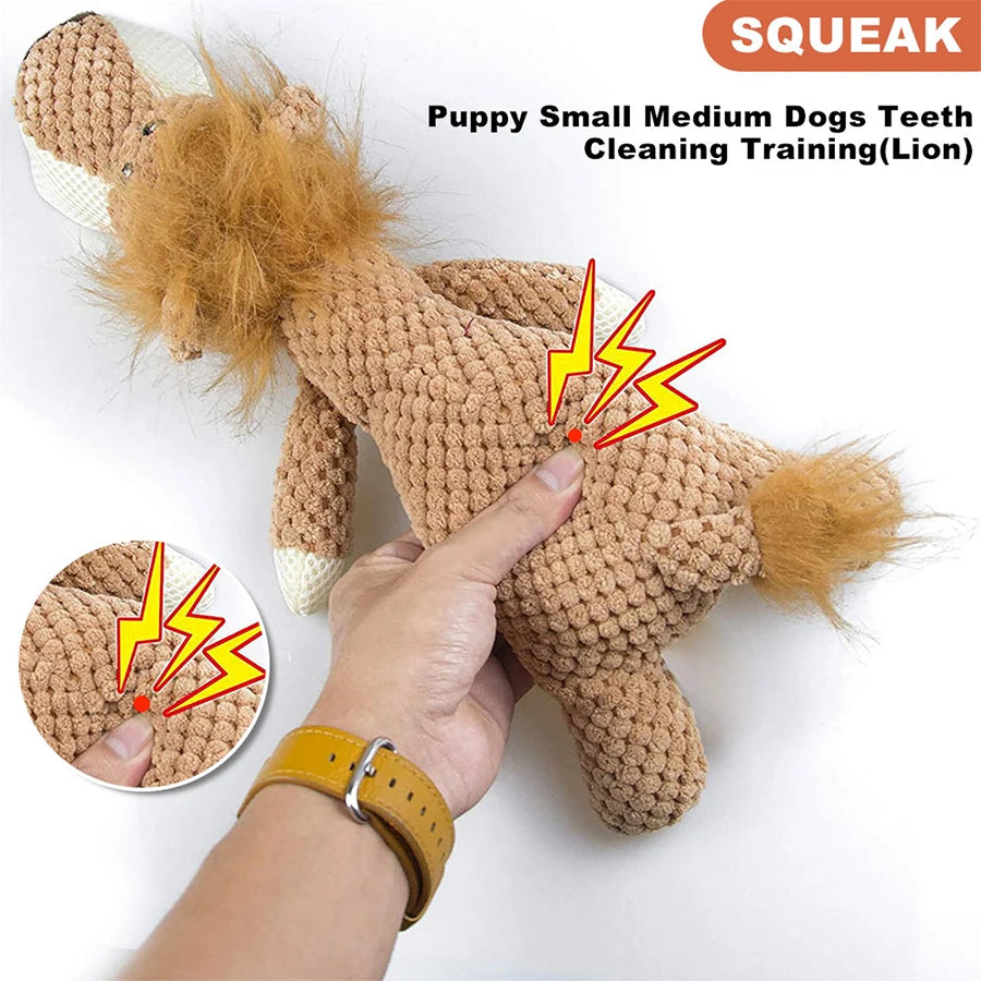 Delight Your Pup with Our 1/3 Pcs Large Bite-Resistant Plush Toy Set – Adorable Lion, Wolf & Elephant Squeaky Toys for Small & Medium Dogs