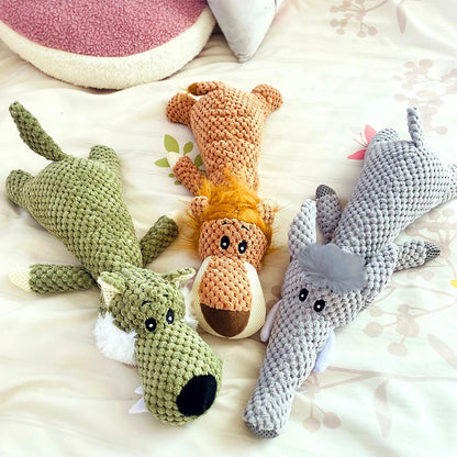 Delight Your Pup with Our 1/3 Pcs Large Bite-Resistant Plush Toy Set – Adorable Lion, Wolf & Elephant Squeaky Toys for Small & Medium Dogs