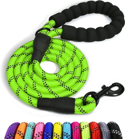 Extra Strong 5Ft Reflective Rope Dog Lead with Comfortable Foam Padded Handle - Perfect for All Dog Sizes