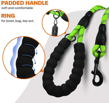 Extra Strong 5Ft Reflective Rope Dog Lead with Comfortable Foam Padded Handle - Perfect for All Dog Sizes