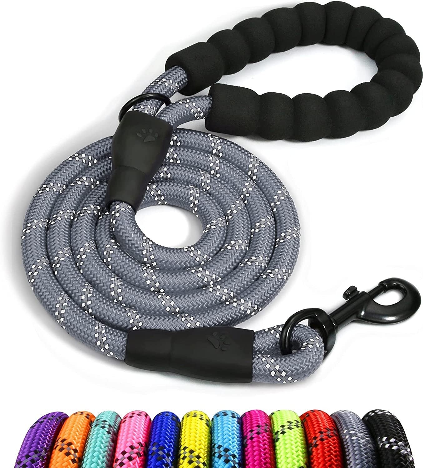 Extra Strong 5Ft Reflective Rope Dog Lead with Comfortable Foam Padded Handle - Perfect for All Dog Sizes