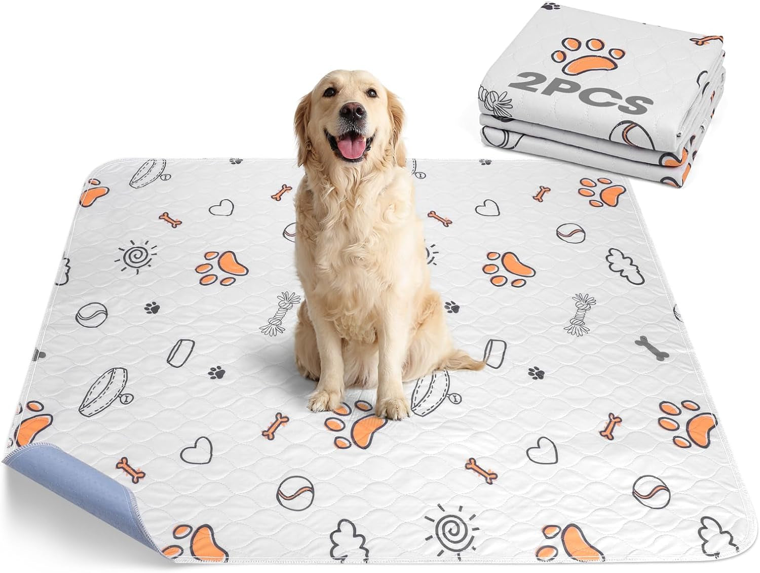 Large Washable Dog Pee Pads - 2 Pack, 36" x 41", Super Absorbent Reusable Training Mats, 100% Waterproof Non-Slip Indoor Playpen Accessories