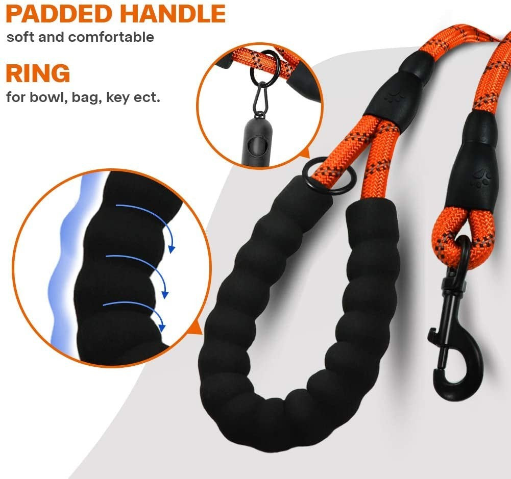 Extra Strong 5Ft Reflective Rope Dog Lead with Comfortable Foam Padded Handle - Perfect for All Dog Sizes