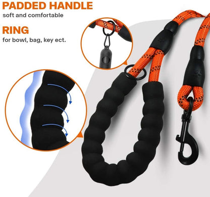 Extra Strong 5Ft Reflective Rope Dog Lead with Comfortable Foam Padded Handle - Perfect for All Dog Sizes