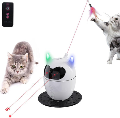 Automatic and Remote-Controlled 2-in-1 Rechargeable Cat Toy with Rotating Feather and Dual Light for Indoor Cats and Kittens