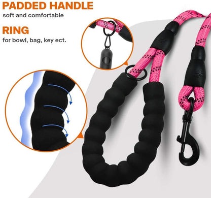 Extra Strong 5Ft Reflective Rope Dog Lead with Comfortable Foam Padded Handle - Perfect for All Dog Sizes