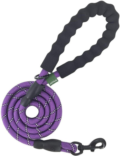 Extra Strong 5Ft Reflective Rope Dog Lead with Comfortable Foam Padded Handle - Perfect for All Dog Sizes