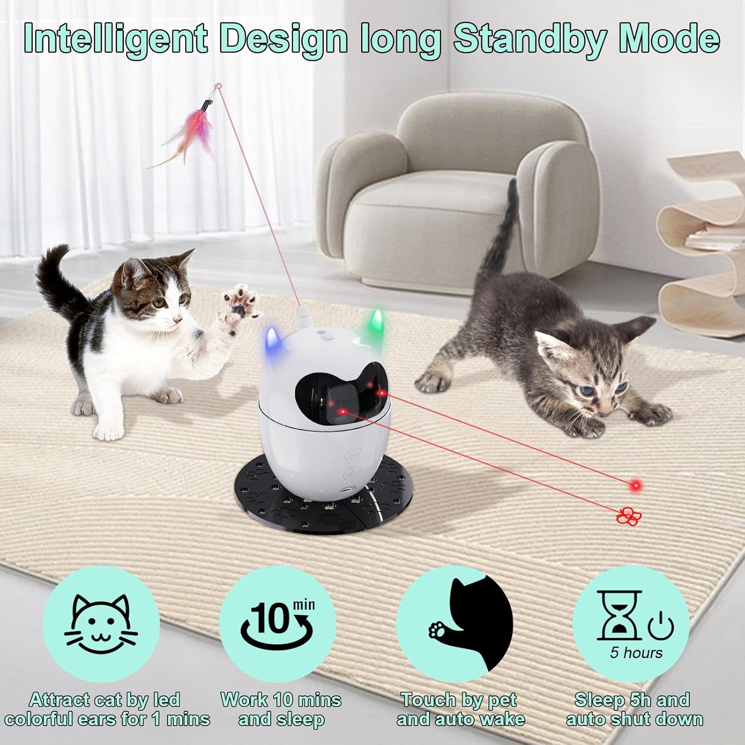 Automatic and Remote-Controlled 2-in-1 Rechargeable Cat Toy with Rotating Feather and Dual Light for Indoor Cats and Kittens