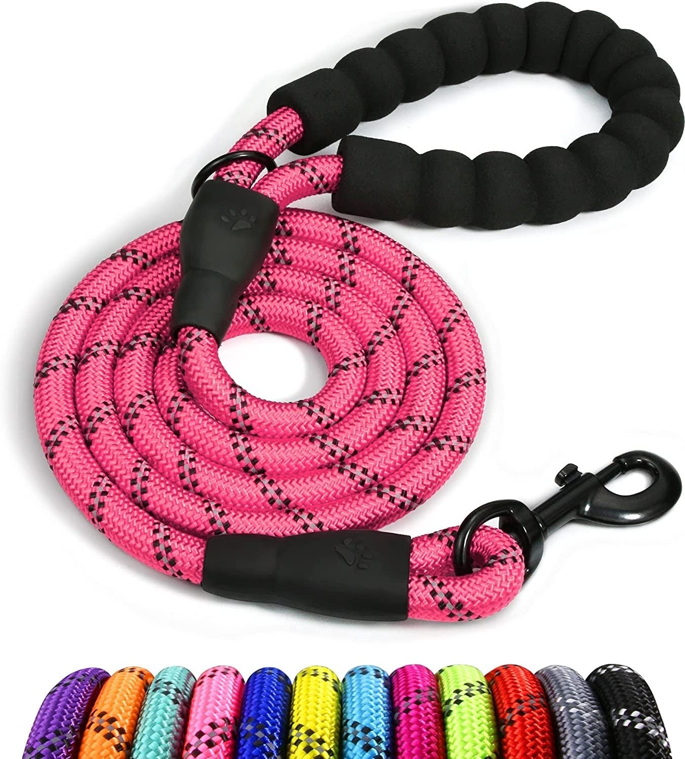 Extra Strong 5Ft Reflective Rope Dog Lead with Comfortable Foam Padded Handle - Perfect for All Dog Sizes