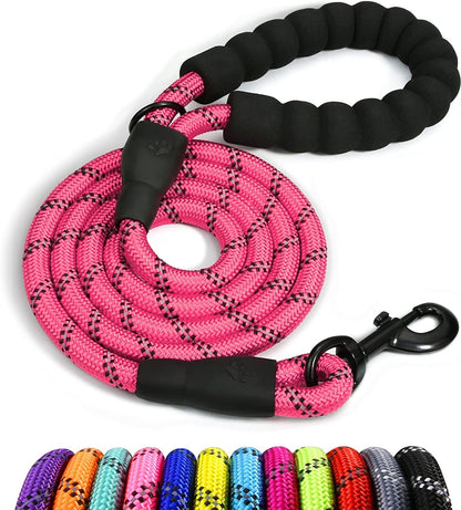 Extra Strong 5Ft Reflective Rope Dog Lead with Comfortable Foam Padded Handle - Perfect for All Dog Sizes
