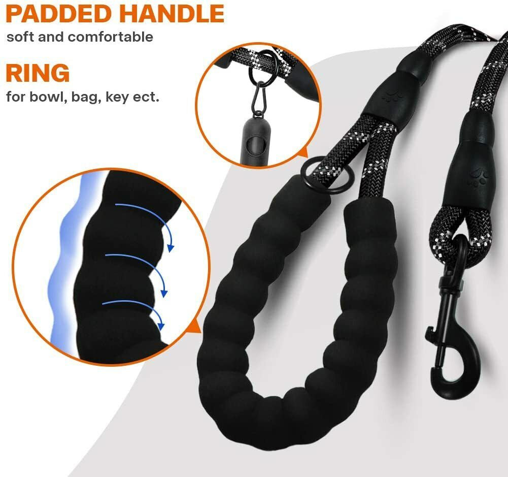 Extra Strong 5Ft Reflective Rope Dog Lead with Comfortable Foam Padded Handle - Perfect for All Dog Sizes