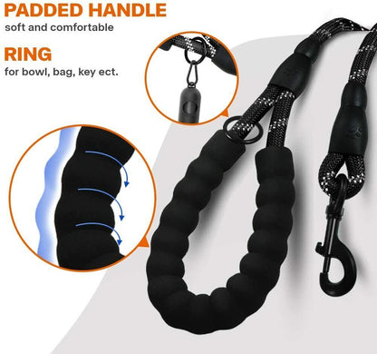 Extra Strong 5Ft Reflective Rope Dog Lead with Comfortable Foam Padded Handle - Perfect for All Dog Sizes