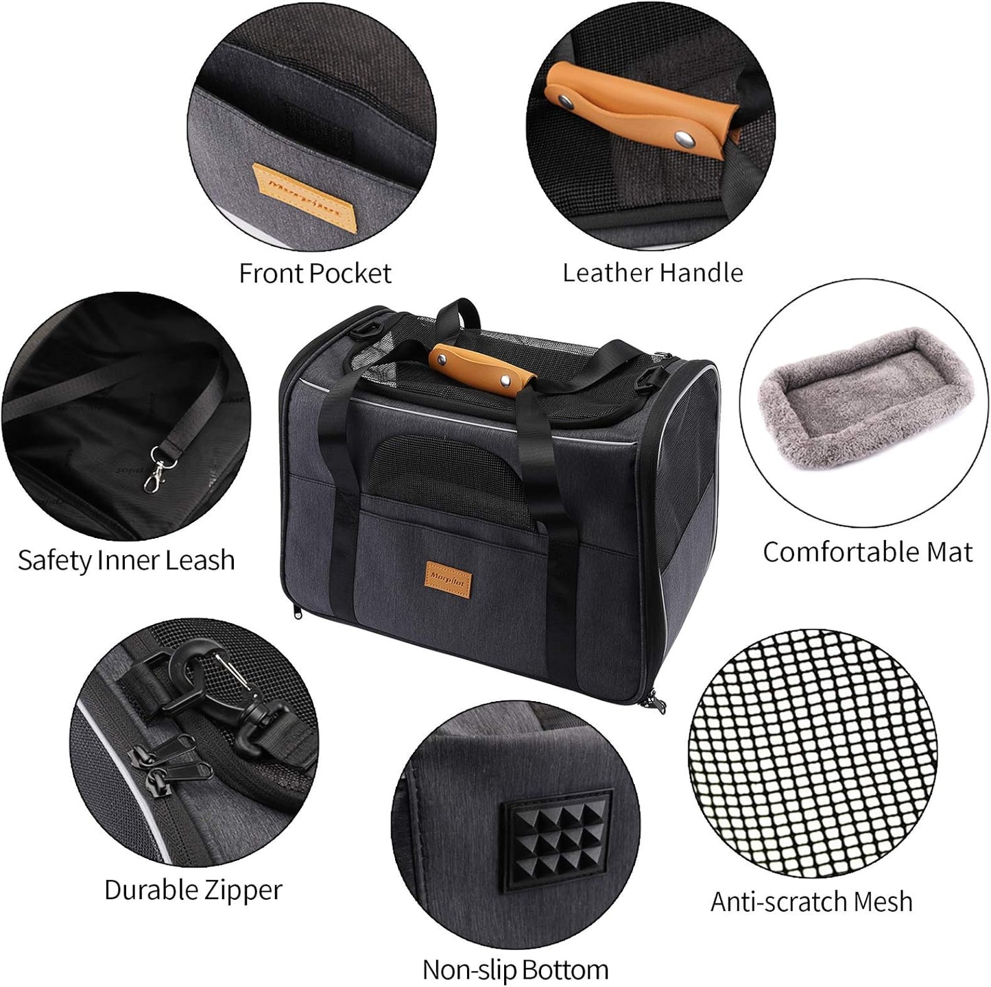 Premium Cat Carrier: Portable Soft-Sided Travel Bag for Cats and Small Dogs - Airline Approved with Removable Mat, Folding Bowl, and Adjustable Shoulder Strap
