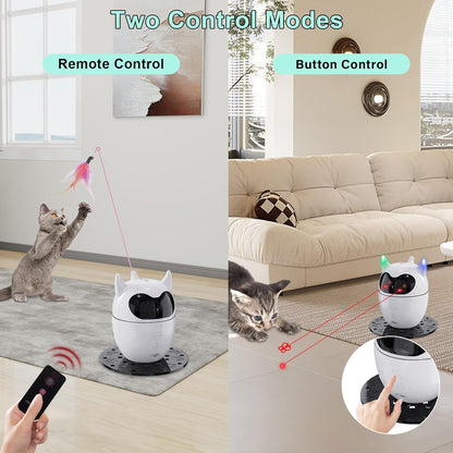 Automatic and Remote-Controlled 2-in-1 Rechargeable Cat Toy with Rotating Feather and Dual Light for Indoor Cats and Kittens