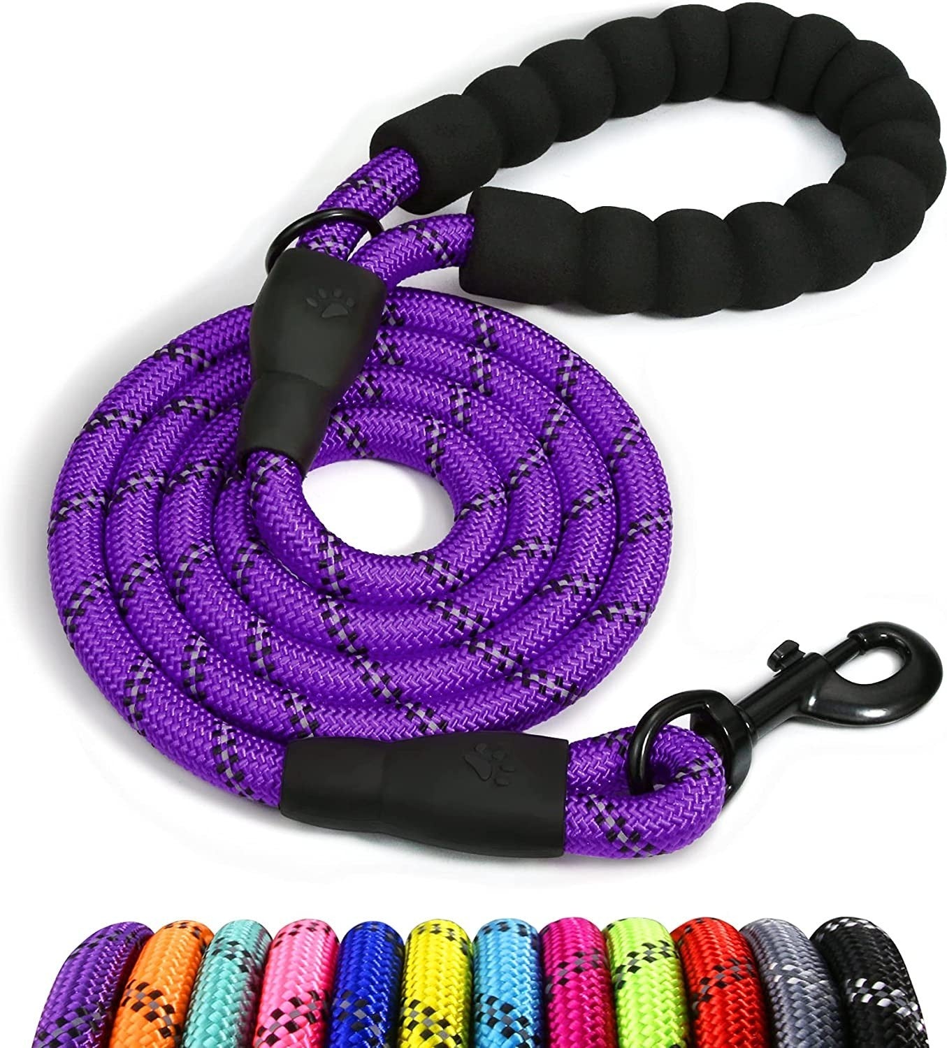 Extra Strong 5Ft Reflective Rope Dog Lead with Comfortable Foam Padded Handle - Perfect for All Dog Sizes